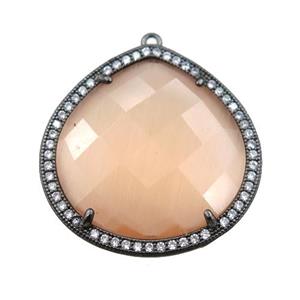 peach cats eye stone peandant paved rhonestone, faceted teardrop, approx 27mm [GM15731]