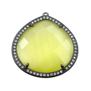 yellow cats eye stone peandant paved rhonestone, faceted teardrop, approx 27mm [GM15732]