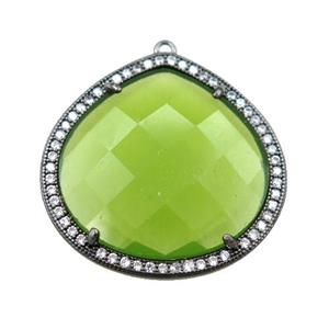 olive cats eye stone peandant paved rhonestone, faceted teardrop, approx 27mm [GM15733]