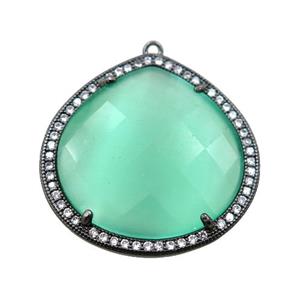 green cats eye stone peandant paved rhonestone, faceted teardrop, approx 27mm [GM15734]