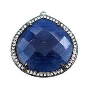 deepblue cats eye stone peandant paved rhonestone, faceted teardrop, approx 27mm [GM15736]