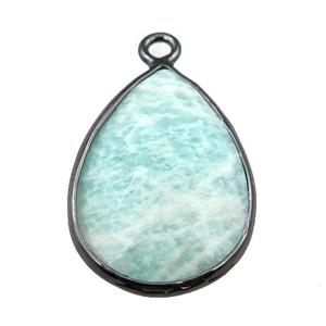 green Amazonite pendant, faceted teardrop, black plated, approx 18-25mm [GM15739]