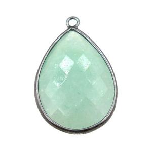 green Aventurine pendant, faceted teardrop, black plated, approx 18-25mm [GM15740]