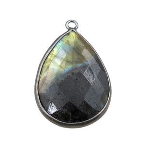 Labradorite pendant, faceted teardrop, black plated, approx 18-25mm [GM15742]