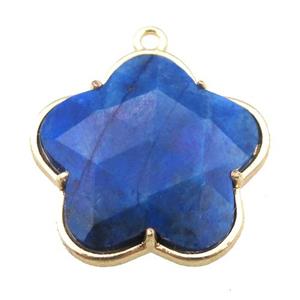 lapis flower pendant, faceted, gold plated, approx 22mm [GM15745]