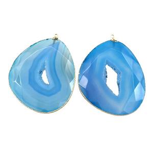 blue Agate druzy pendant, freeform, gold plated, approx 35-45mm [GM15752]
