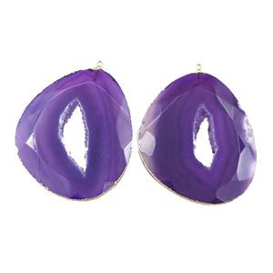 purple Agate druzy pendant, freeform, gold plated, approx 35-45mm [GM15754]