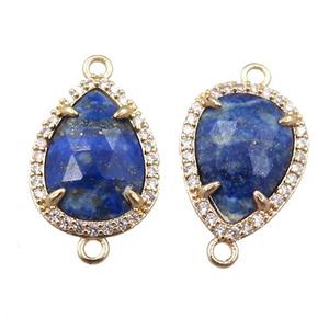 lapis connector pave rhinestone, faceted teardrop, approx 12-16mm [GM15756]