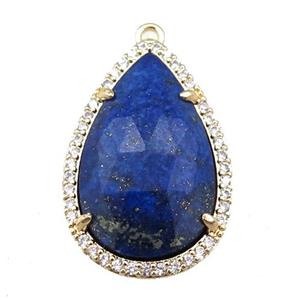 lapis pendant pave rhinestone, faceted teardrop, approx 16-25mm [GM15758]