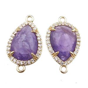 Amethyst connector pave rhinestone, faceted teardrop, approx 12-16mm [GM15759]