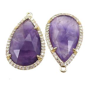 Amethyst pendant pave rhinestone, faceted teardrop, approx 16-25mm [GM15761]