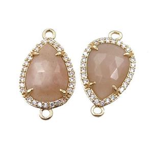 peach moonstone connector pave rhinestone, faceted teardrop, approx 12-16mm [GM15762]