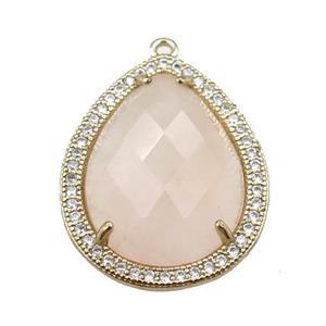 Rose Quartz pendant pave rhinestone, faceted teardrop, approx 18-25mm [GM15763]