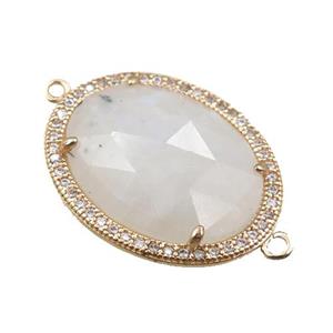 white MoonStone connector pave rhinestone, faceted oval, approx 20-24mm [GM15764]
