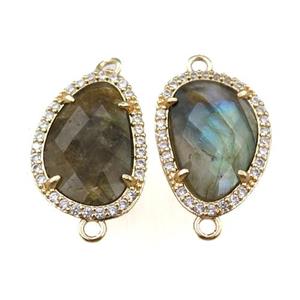 labradorite connector pave rhinestone, faceted teardrop, approx 13-18mm [GM15769]