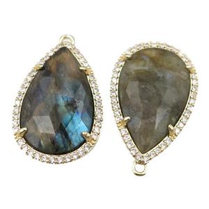 Labradorite pendant pave rhinestone, faceted teardrop, approx 16-25mm [GM15770]