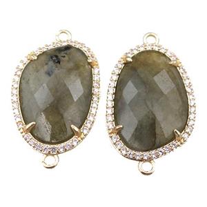 Labradorite connector pave rhinestone, faceted teardrop, approx 16-22mm [GM15772]