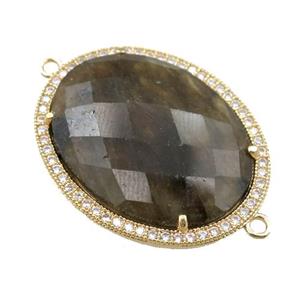 Labradorite connector pave rhinestone, faceted oval, approx 22-30mm [GM15775]
