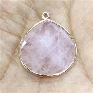 Rose Quartz pendant, faceted teardrop, gold plated, approx 25mm [GM15785]