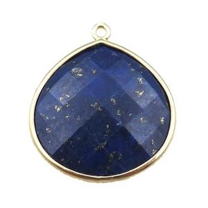 blue Lapis pendant, faceted teardrop, gold plated, approx 25mm [GM15787]