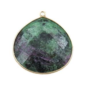 Ruby Zoisite pendant, faceted teardrop, gold plated, approx 25mm [GM15788]