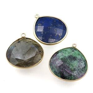 mixed Gemstone pendant, faceted teardrop, approx 25mm [GM15791]