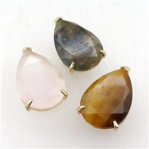 mix Gemstone pendant, faceted teardrop, approx 18-30mm [GM15795]