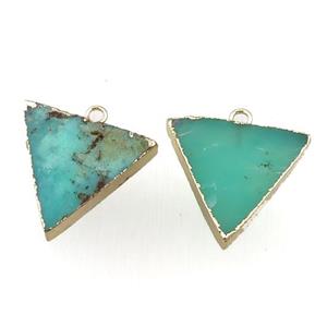 green Australian Chrysoprase triangle pendant, gold plated, approx 20-22mm [GM15797]