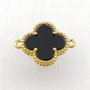 black Pearlized Shell clover connector, gold plated, approx 15mm [GM15884]