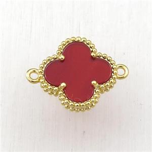 red Pearlized Shell clover connector, gold plated, approx 15mm [GM15885]
