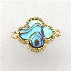 Abalone Shell clover connector, gold plated, approx 15mm [GM15886]