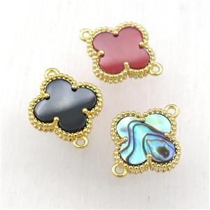 Pearlized Shell clover connector, gold plated, mixed, approx 15mm [GM15888]