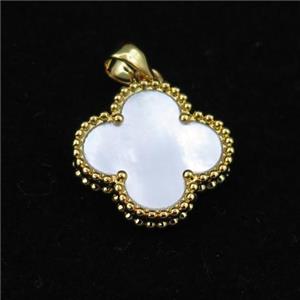 white Pearlized Shell clover pendant, gold plated, approx 15mm [GM15889]