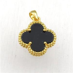 black Pearlized Shell clover pendant, gold plated, approx 15mm [GM15890]