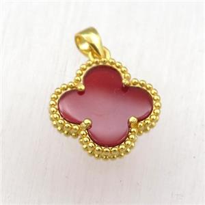 red Pearlized Shell clover pendant, gold plated, approx 15mm [GM15891]