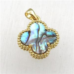 Abalone Shell clover pendant, gold plated, approx 15mm [GM15892]