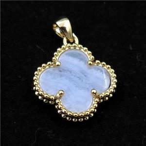 Blue Lace Agate clover pendant, gold plated, approx 15mm [GM15893]