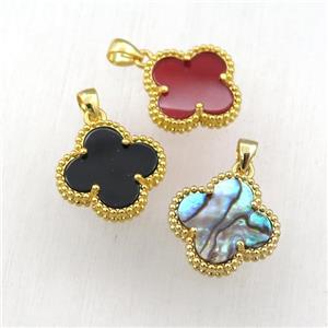 mixed Pearlized Shell clover pendant, gold plated, approx 15mm [GM15894]