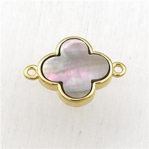 gray Abalone Shell clover connector, gold plated, approx 14mm [GM15895]