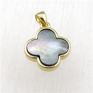 gray Abalone Shell clover pendant, gold plated, approx 14mm [GM15896]