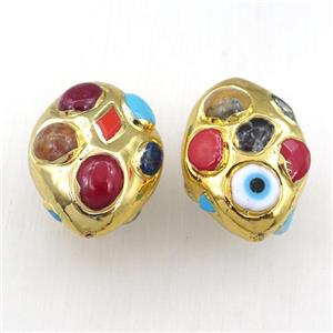 clay oval beads paved gemstone, gold plated, approx 25-40mm [GM15901]