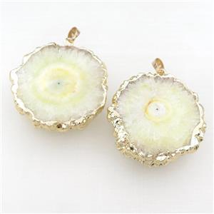 yellow solar quartz druzy slice pendant, gold plated, approx 35-40mm [GM15904]