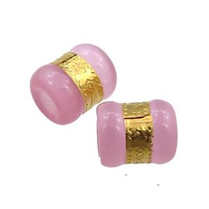 pink cats eye stone tube beads, approx 10x12mm, 4mm hole [GM15911]