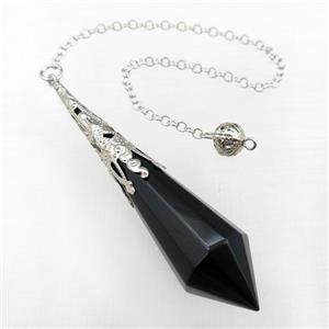 black onyx agate pendulum pendant, approx 17-70mm, chain: 16cm length [GM15918]