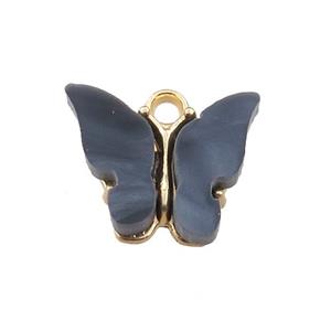 gray pearlized Glass butterfly pendant, gold plated, approx 13mm [GM15927]