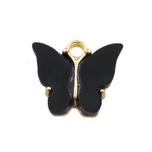black pearlized Glass butterfly pendant, gold plated, approx 13mm [GM15928]