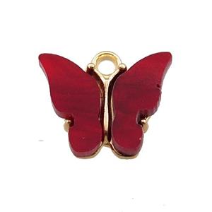 deepred pearlized Glass butterfly pendant, gold plated, approx 13mm [GM15929]