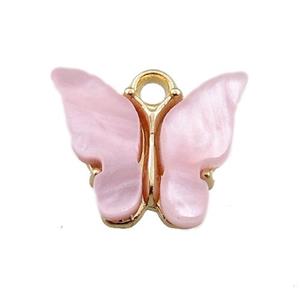 pink pearlized Glass butterfly pendant, gold plated, approx 13mm [GM15930]
