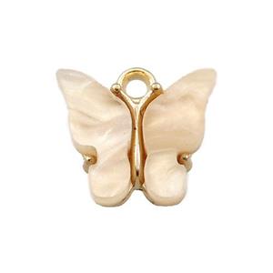 peach pearlized Glass butterfly pendant, gold plated, approx 13mm [GM15931]