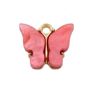 red pearlized Glass butterfly pendant, gold plated, approx 13mm [GM15932]